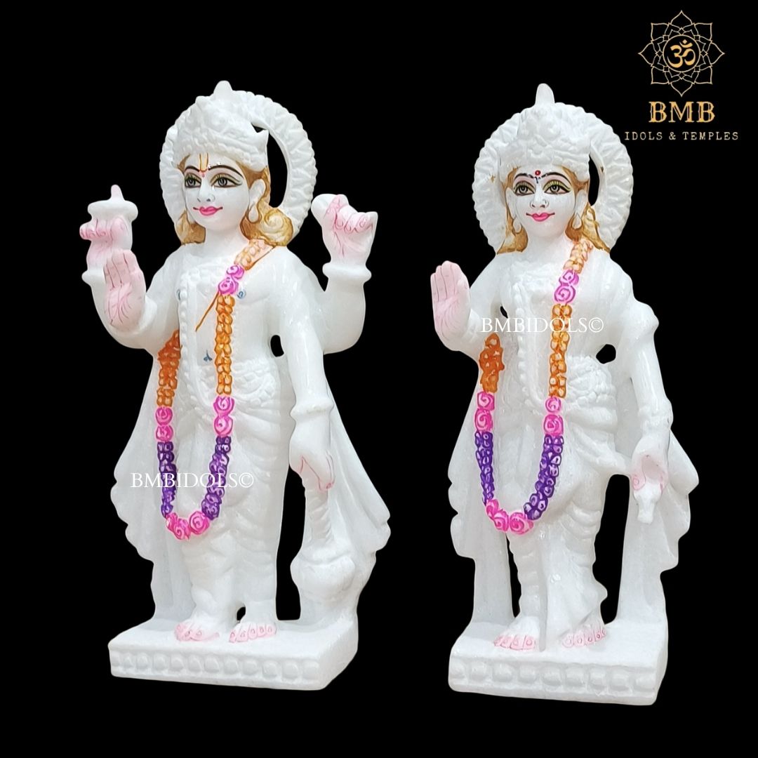 White Makrana Marble Lakshmi Narayan Murti in 10inches