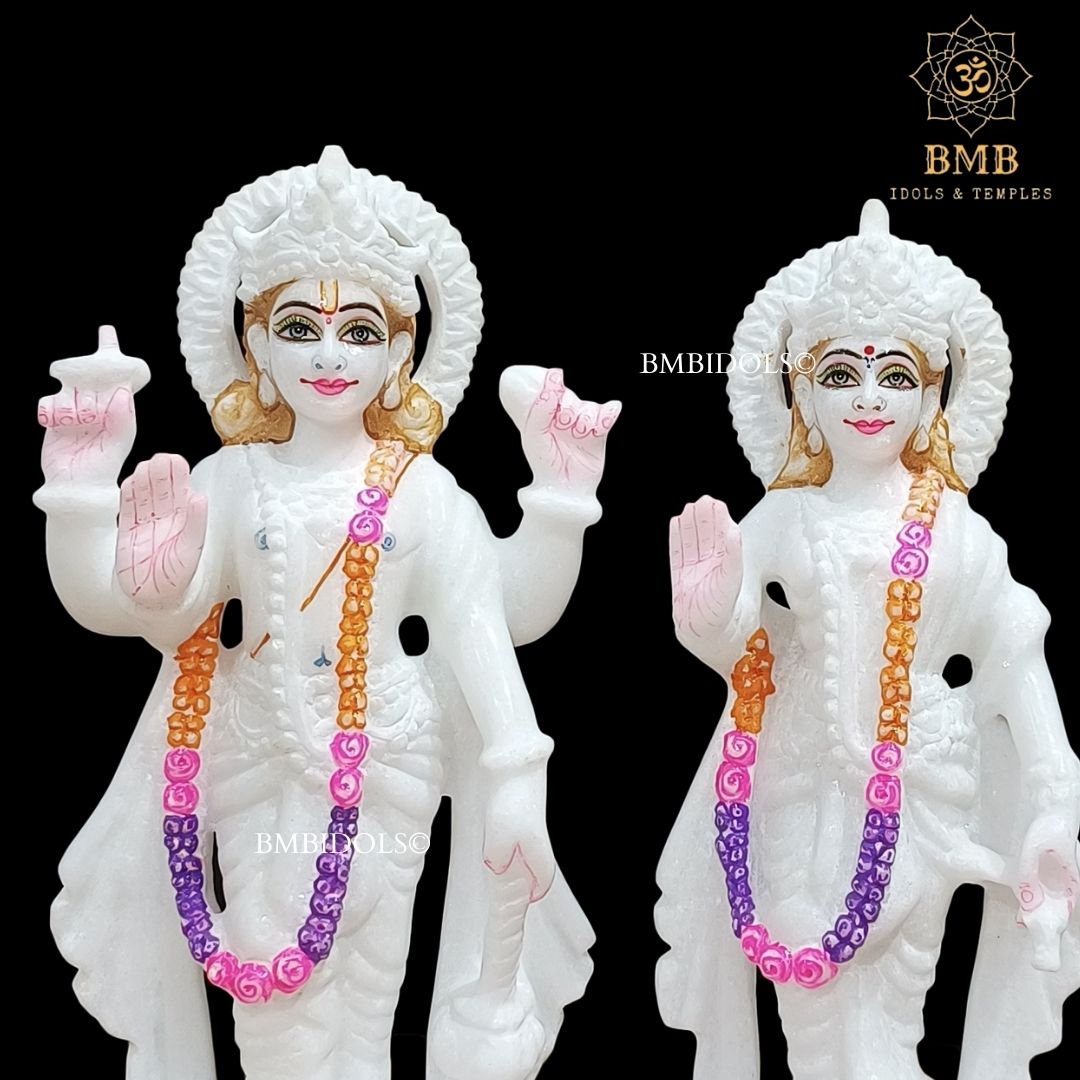 White Makrana Marble Lakshmi Narayan Murti in 10inches