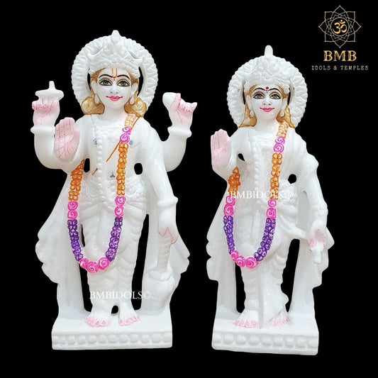 White Makrana Marble Lakshmi Narayan Murti in 10inches