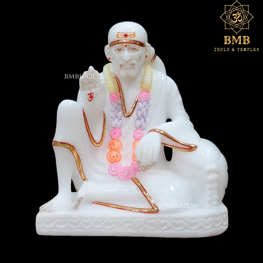 Marble Dwarka Mai Shridi Sai Baba Statue Sitting on the Asan