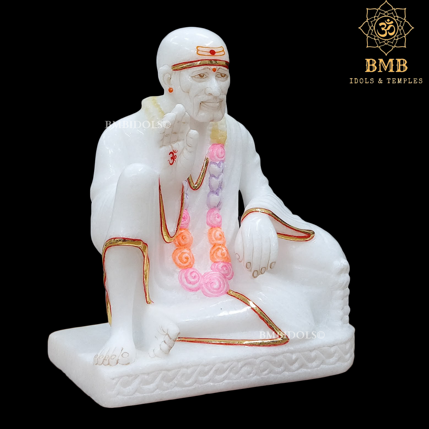 Marble Dwarka Mai Shridi Sai Baba Statue Sitting on the Asan