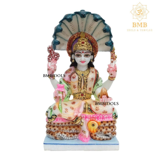 Marble Padmavati Mata Murti made in Natural Makrana Marble in 9inch