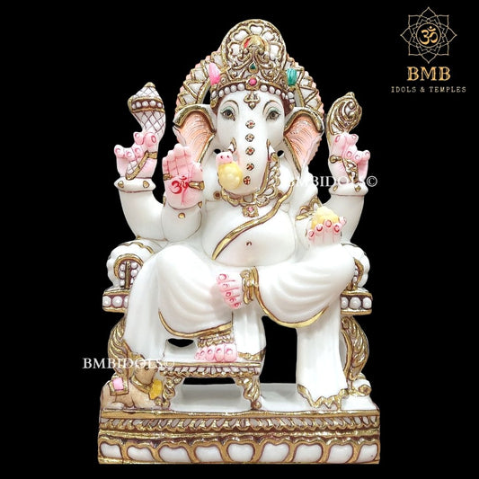 Marble Ganesh Ji Statue made in white Makrana Marble in 12inches