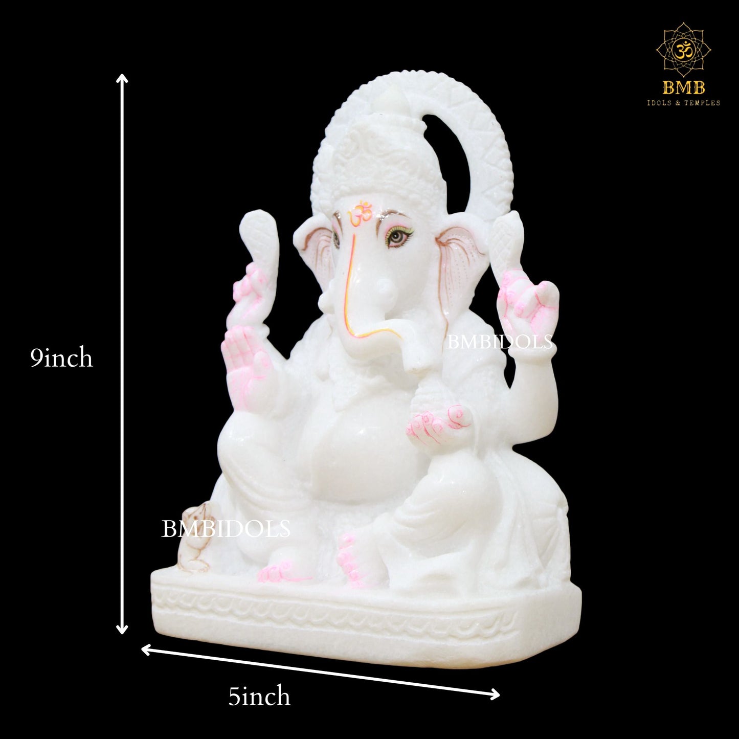 White Marble Ganesh Murti made in Sitting Posture in 9inch