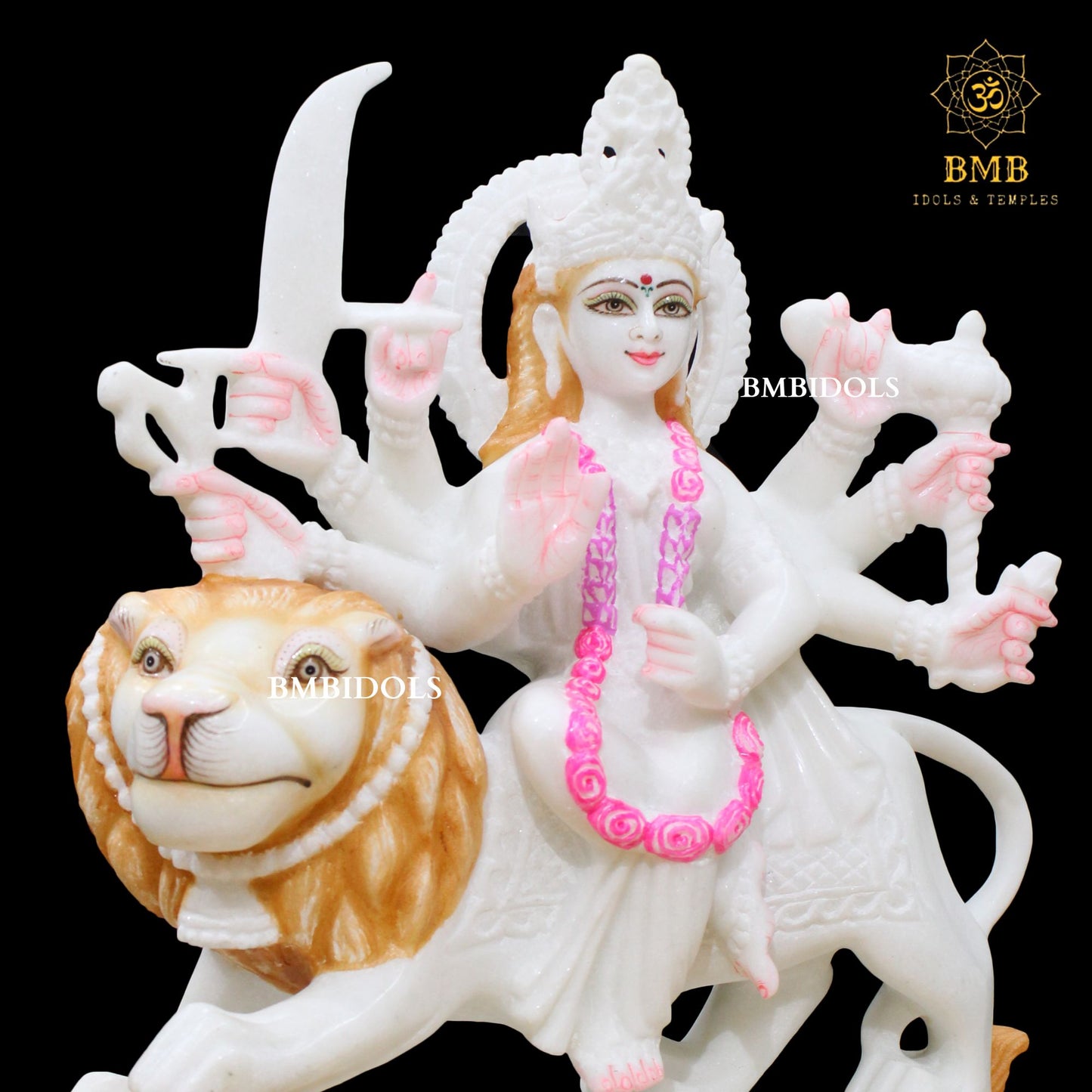White Marble Durga Statue made in Makrana Marble in 15inches