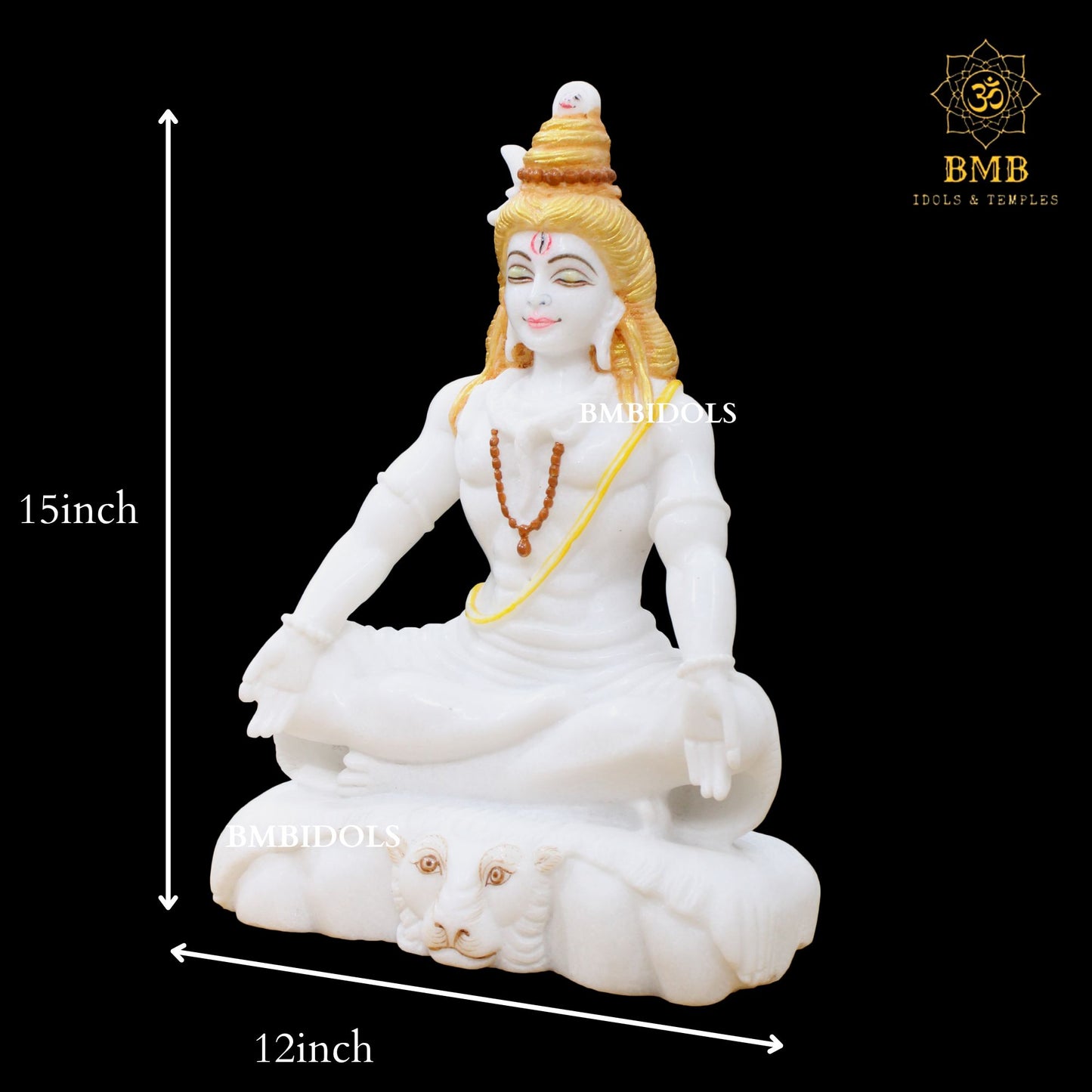 Two Hands Marble Shiva Statue in 15inches for Homes and Temples