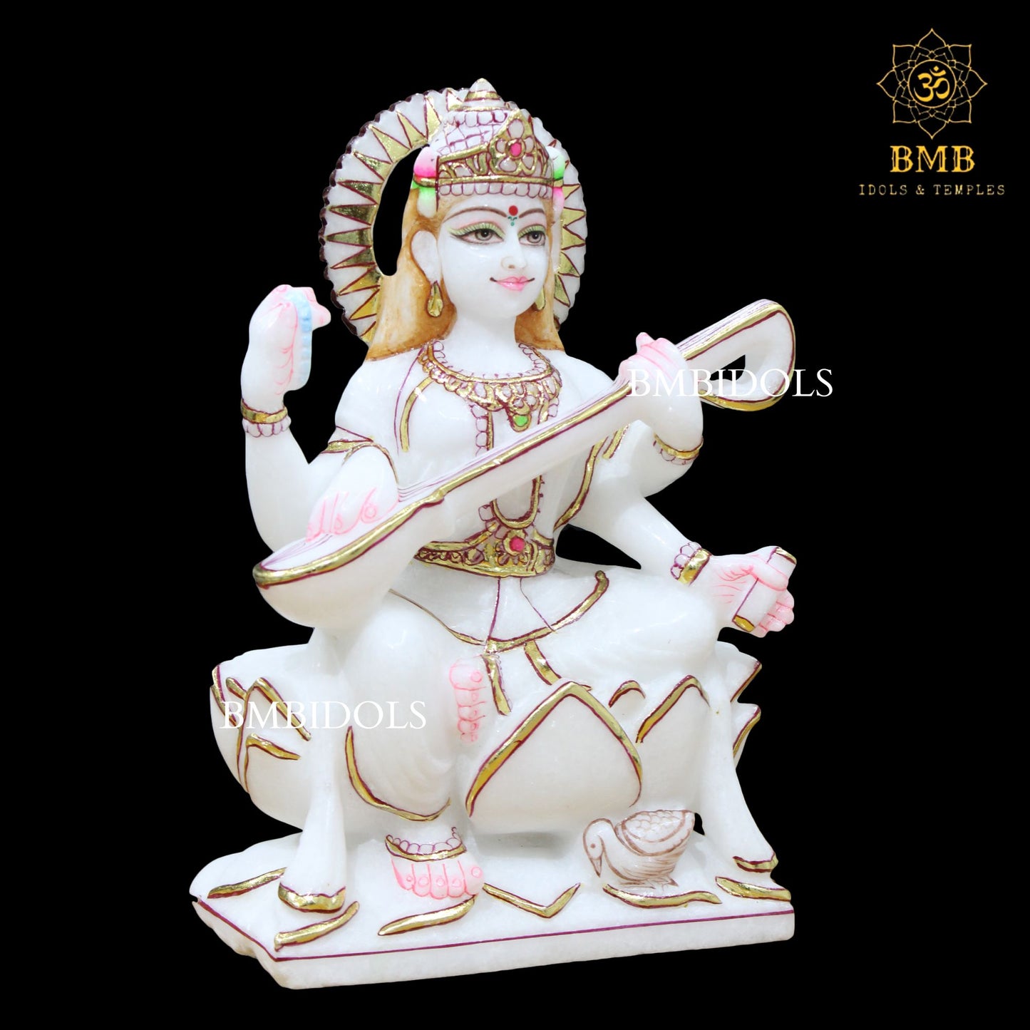 Marble Saraswati Mata Murti for Homes and Temples in 12inches