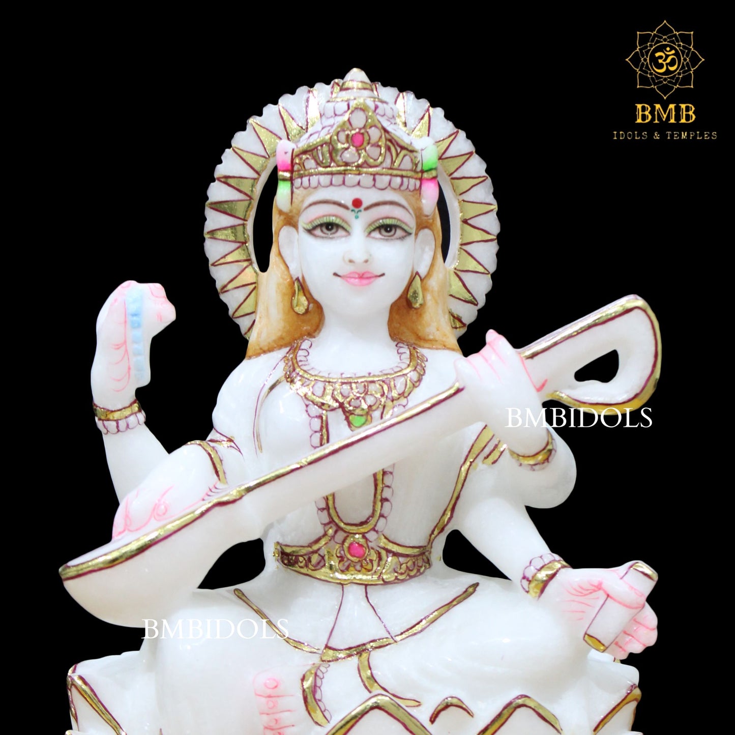 Marble Saraswati Mata Murti for Homes and Temples in 12inches