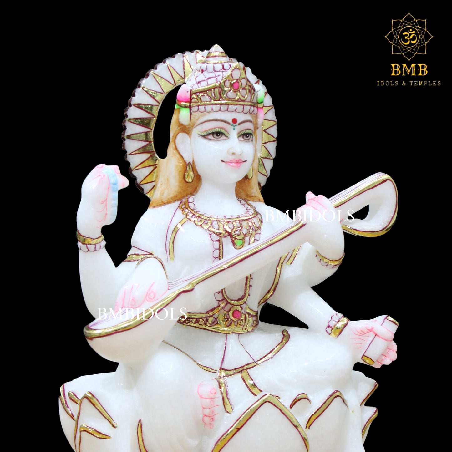 Marble Saraswati Mata Murti for Homes and Temples in 12inches