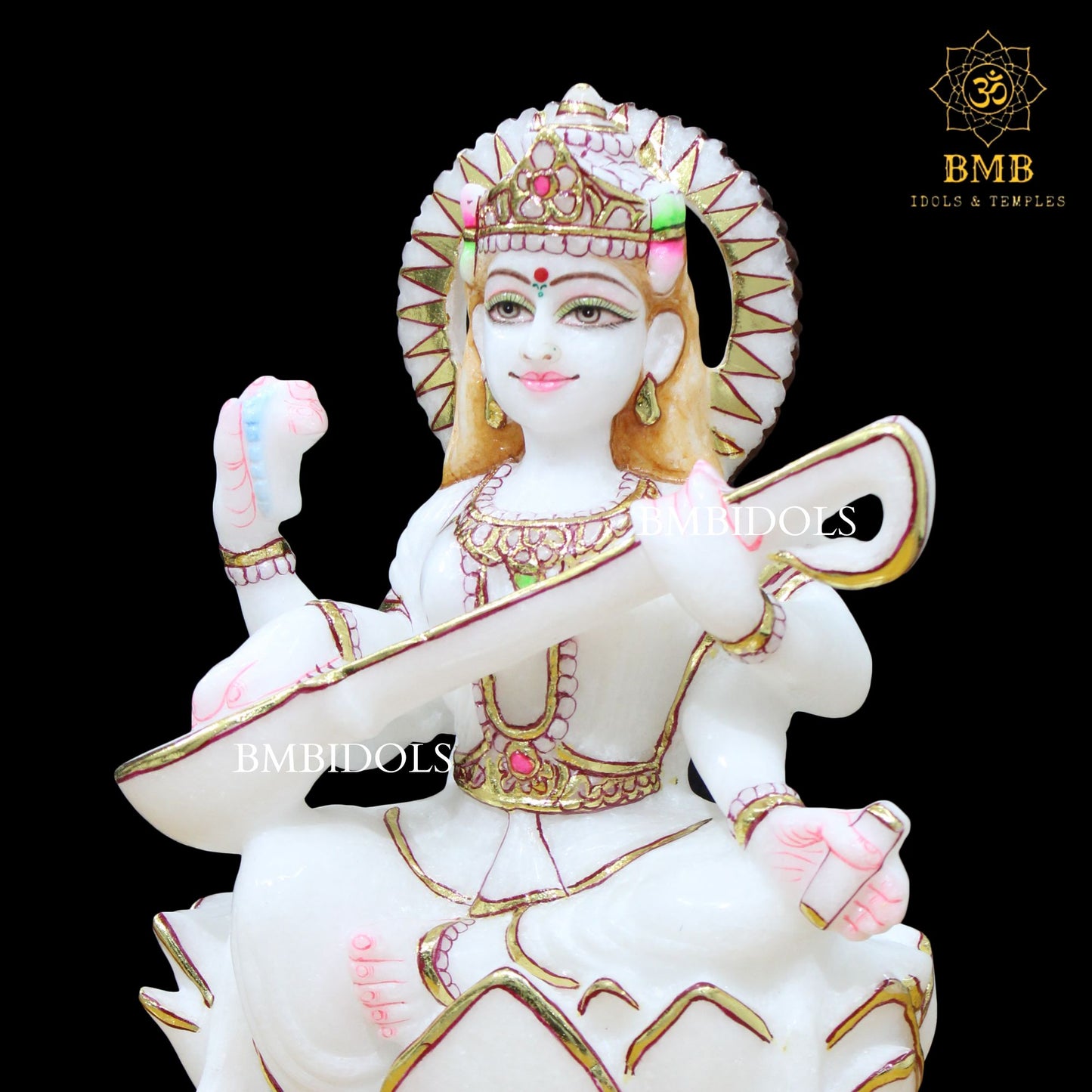 Marble Saraswati Mata Murti for Homes and Temples in 12inches