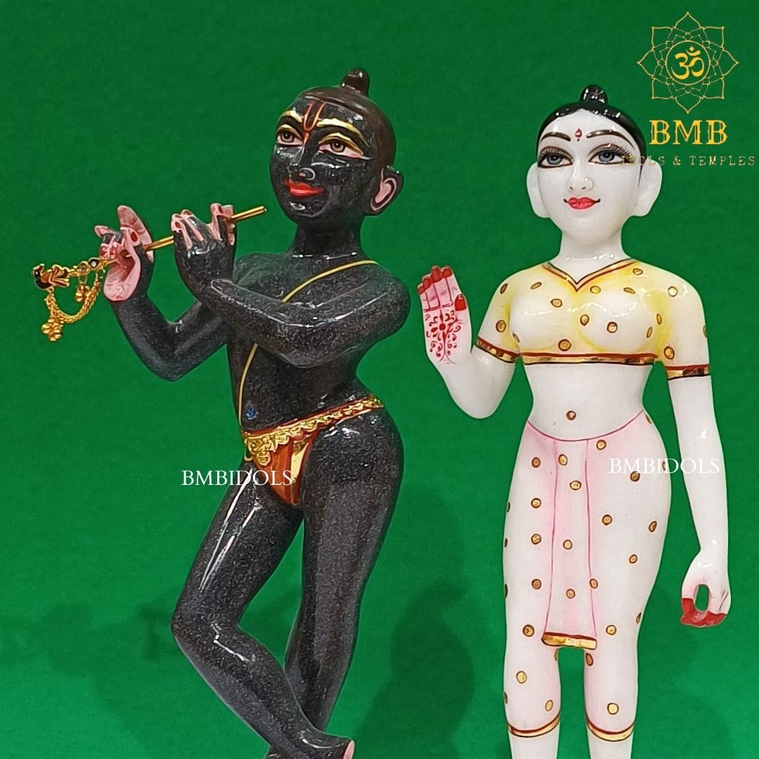 Marble Iskcon Radha Krishna Statue made in Bhaisrana Blackstone and Makrana Marble