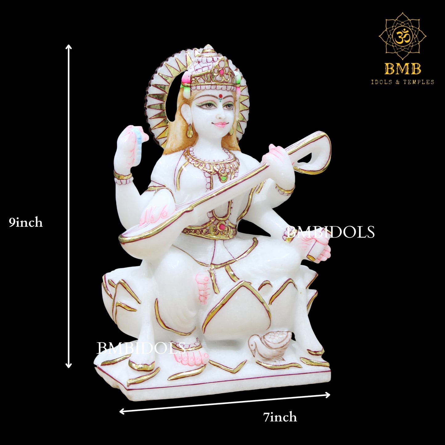 Marble Saraswati Mata Murti for Homes and Temples in 12inches