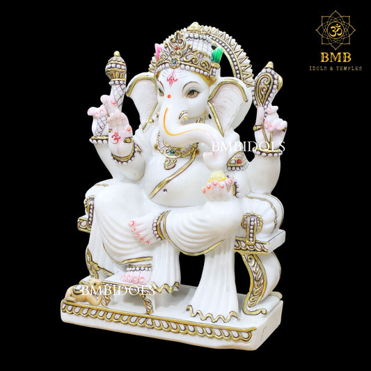 White Marble Ganesh Statue in 18inches for Home or Temples