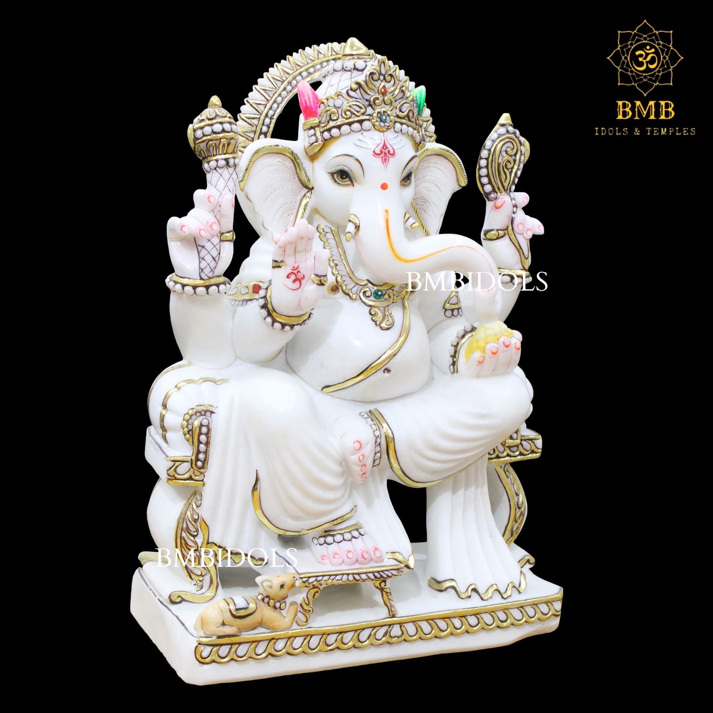 White Marble Ganesh Statue in 18inches for Home or Temples
