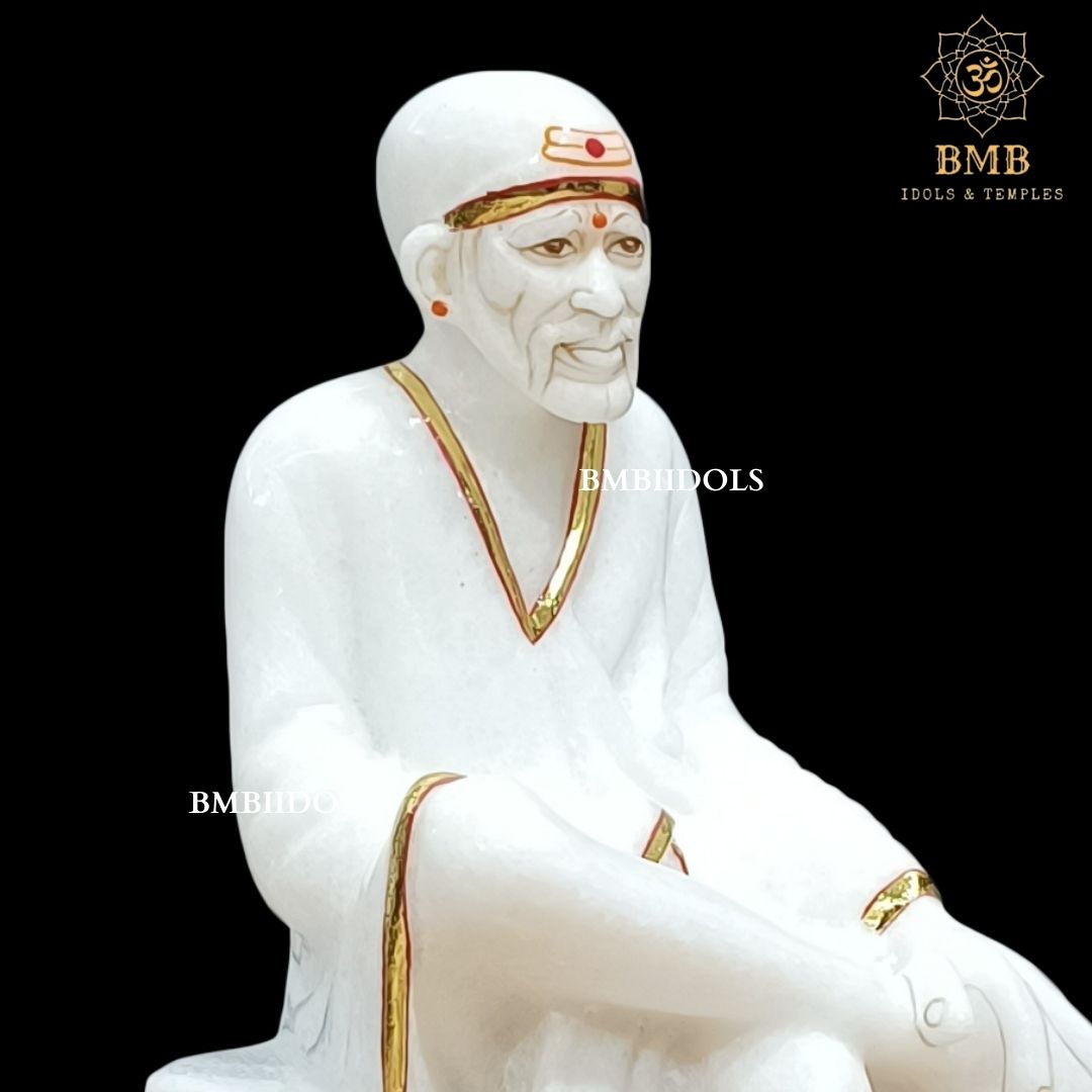 Gold Plated Marble Sai Baba Idol for Home and Temples in 9inches