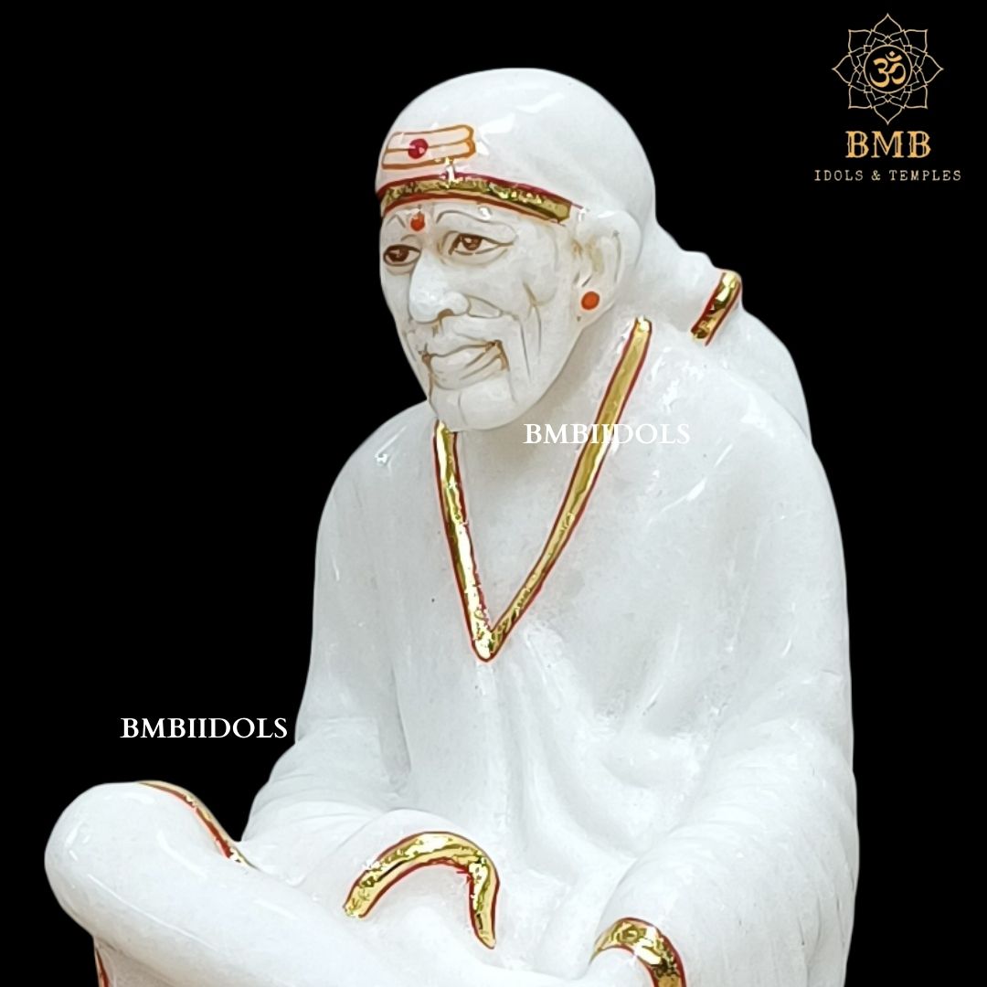 Gold Plated Marble Sai Baba Idol for Home and Temples in 9inches