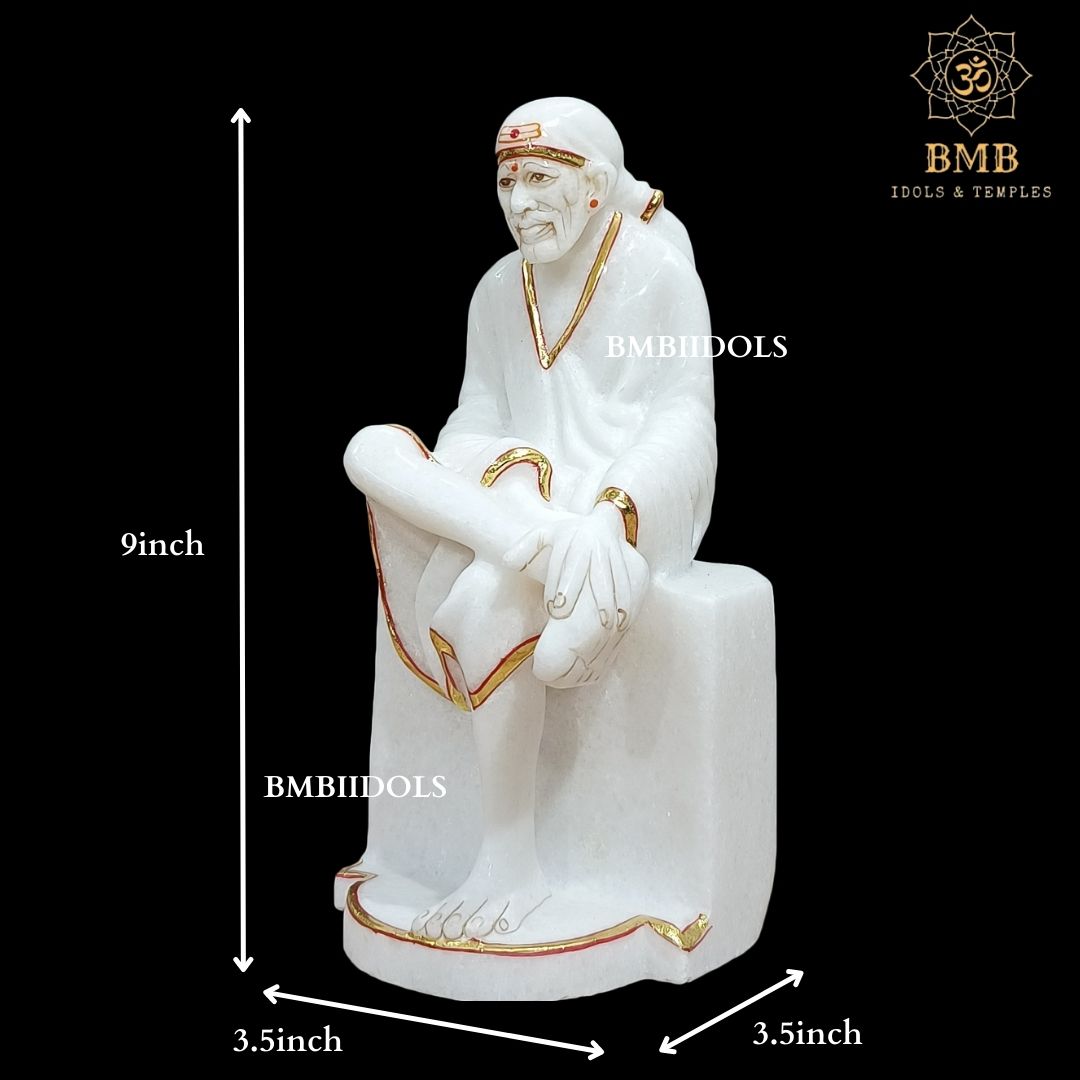 Gold Plated Marble Sai Baba Idol for Home and Temples in 9inches