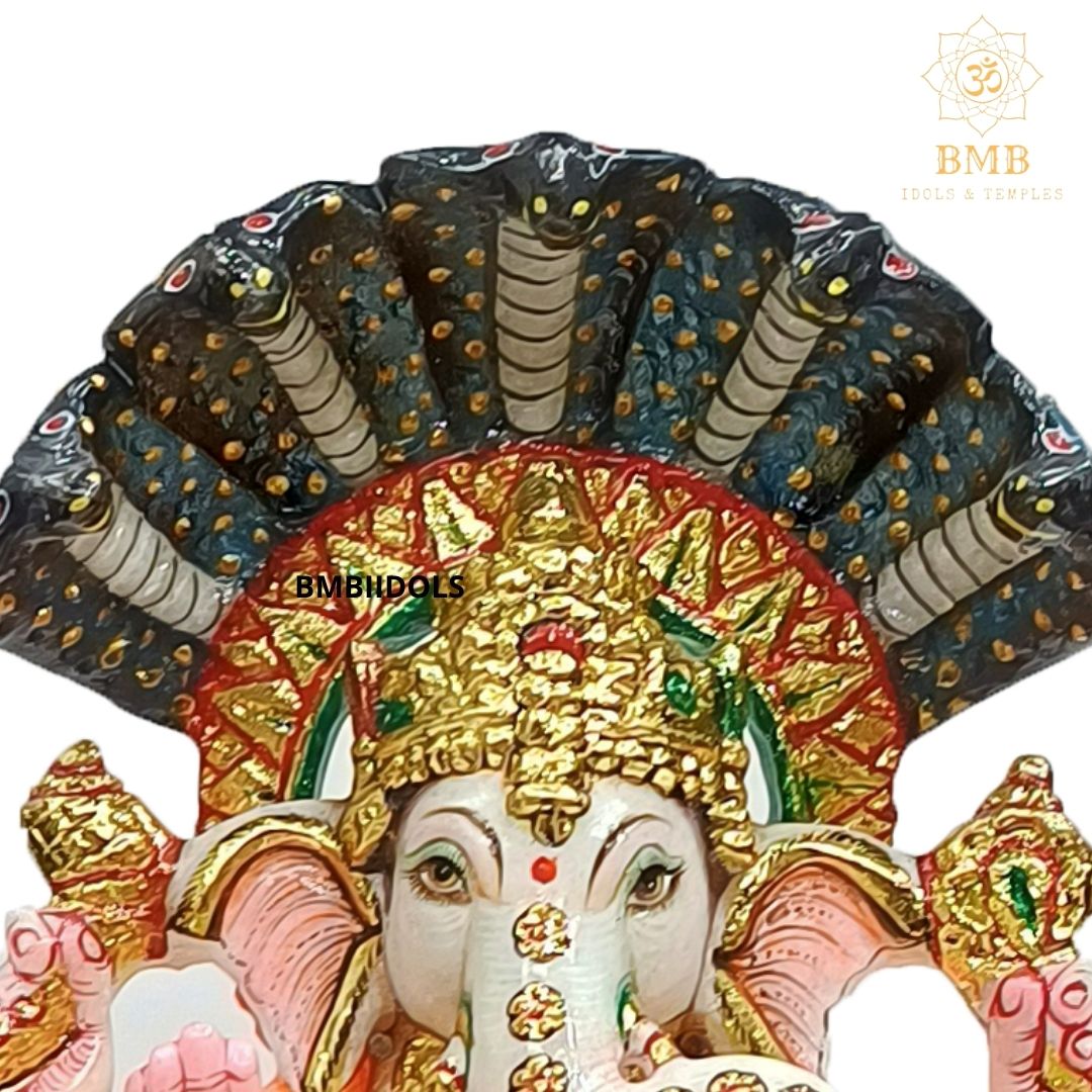 Painted Marble Ganesh Statue for Home and Temples in 12inches