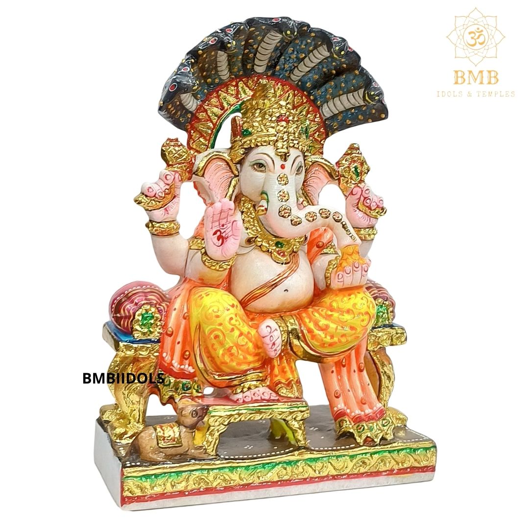 Painted Marble Ganesh Statue for Home and Temples in 12inches