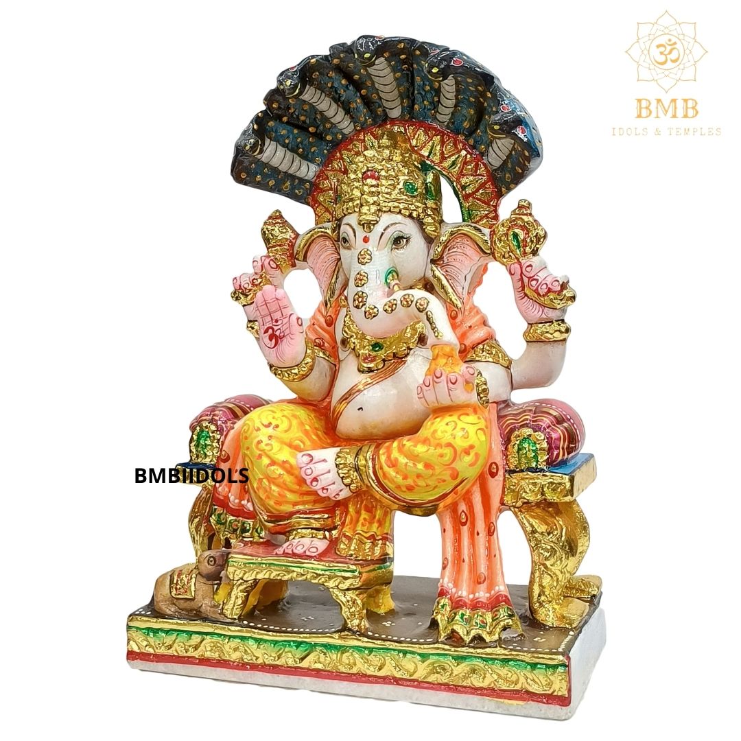 Painted Marble Ganesh Statue for Home and Temples in 12inches