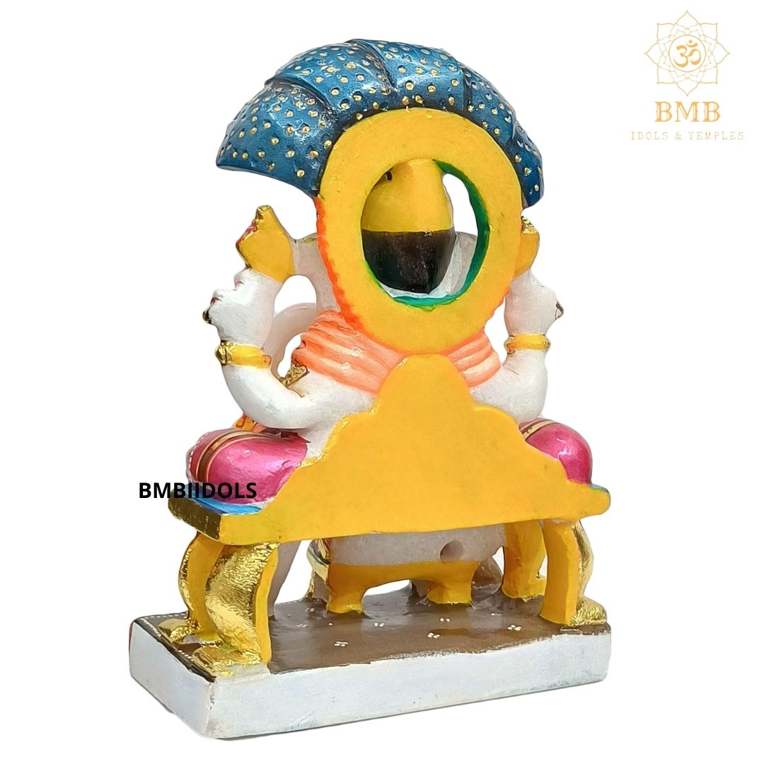 Painted Marble Ganesh Statue for Home and Temples in 12inches