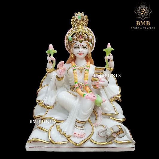 Marble Lakshmi Mata Murti made in Makrana Marble in 15inches for Home and Temples