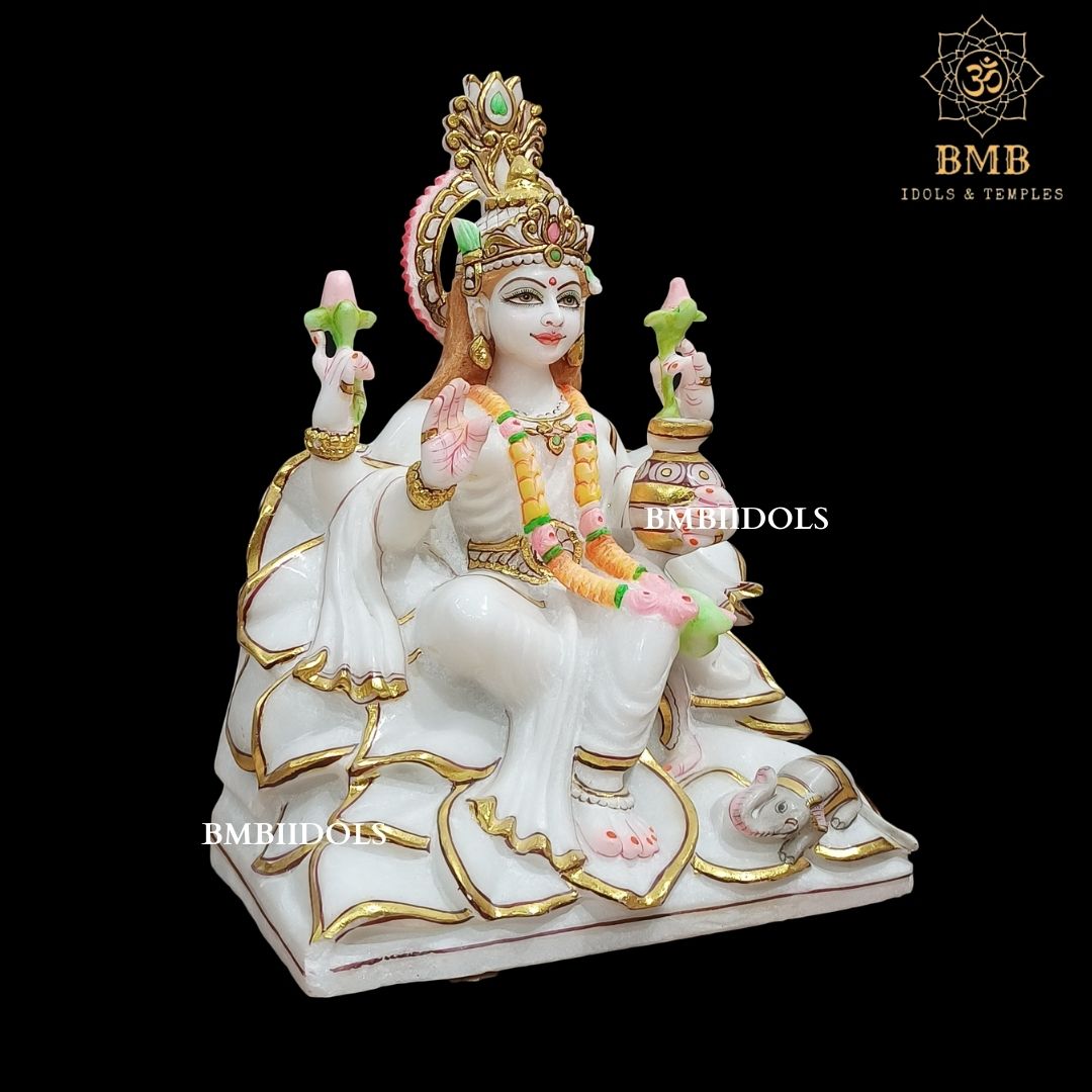 Marble Lakshmi Mata Murti made in Makrana Marble in 15inches for Home and Temples