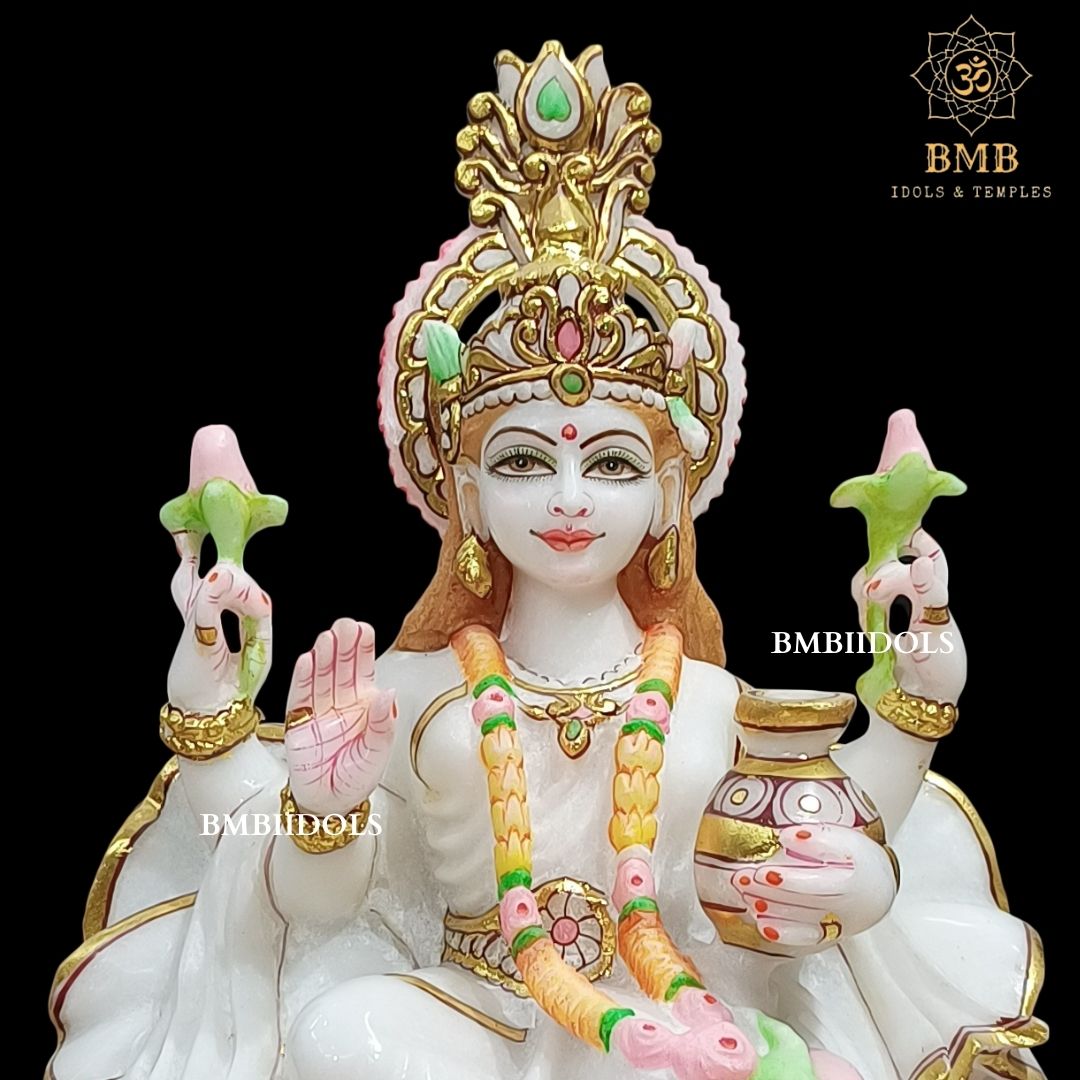 Marble Lakshmi Mata Murti made in Makrana Marble in 15inches for Home and Temples