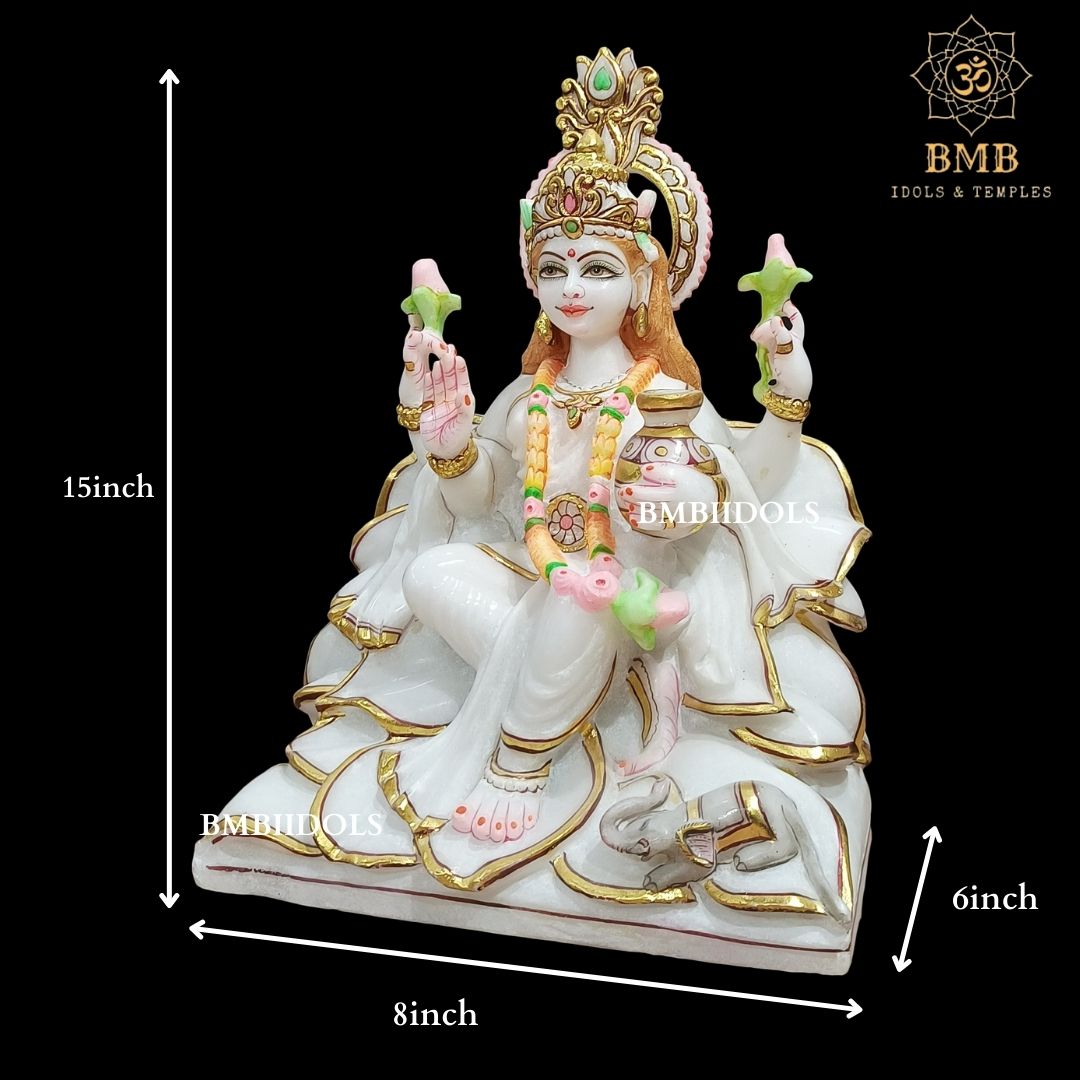 Marble Lakshmi Mata Murti made in Makrana Marble in 15inches for Home and Temples