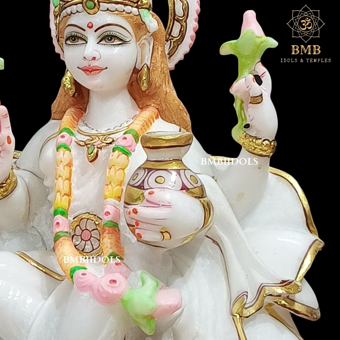 Marble Lakshmi Mata Murti made in Makrana Marble in 15inches for Home and Temples