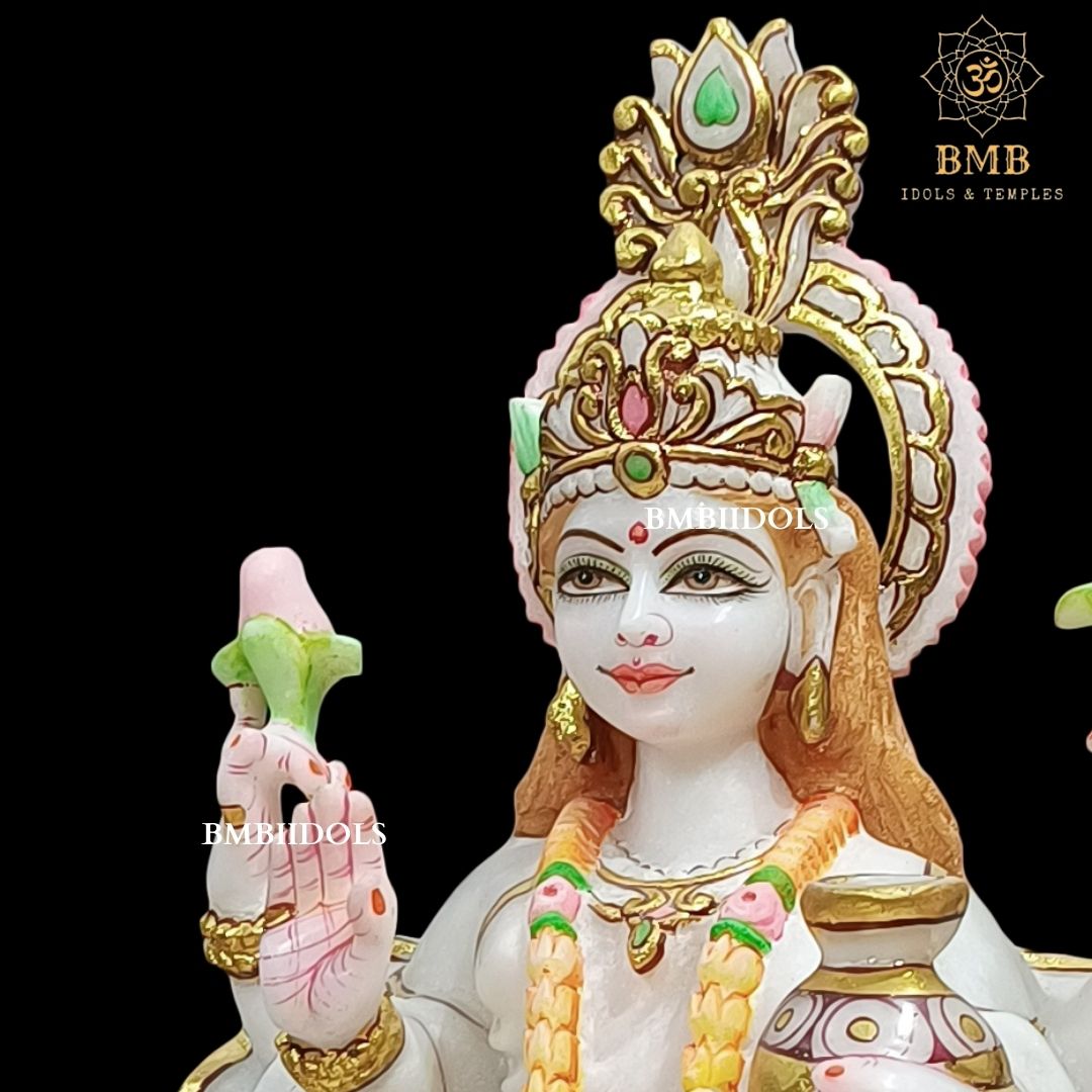 Marble Lakshmi Mata Murti made in Makrana Marble in 15inches for Home and Temples