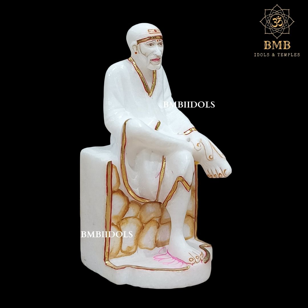 Small Marble Shridi Sai Baba Murti made in Natural white Makrana Marble in 7inch