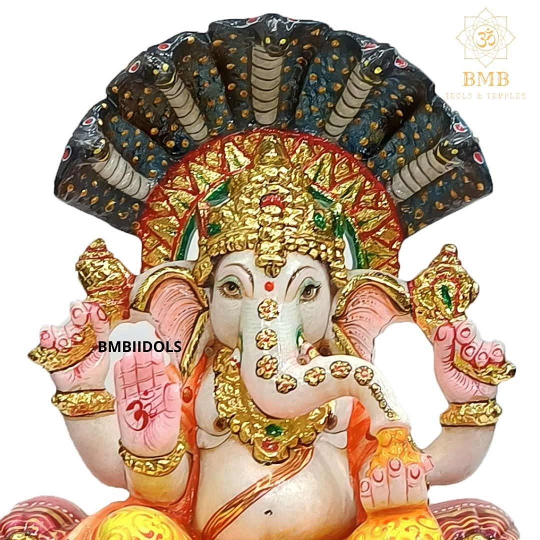 Painted Marble Ganesh Statue for Home and Temples in 12inches
