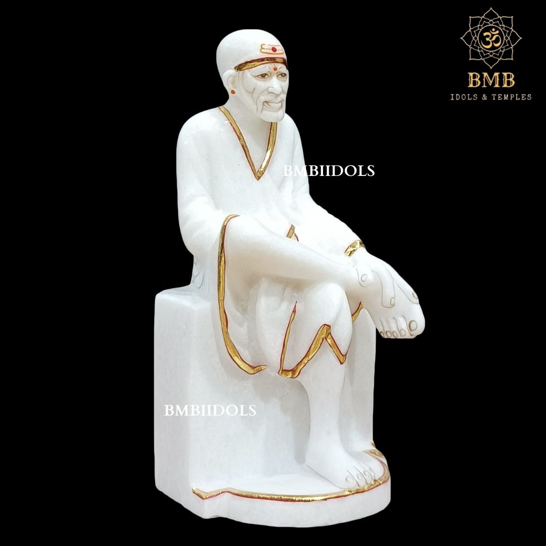 Gold Plated Marble Sai Baba Idol for Home and Temples in 9inches