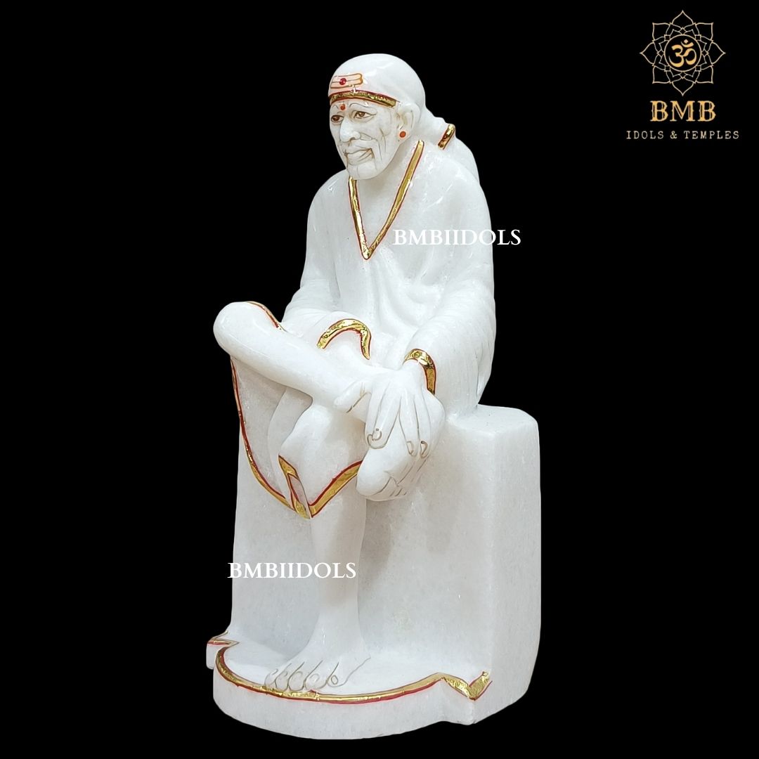 Gold Plated Marble Sai Baba Idol for Home and Temples in 9inches