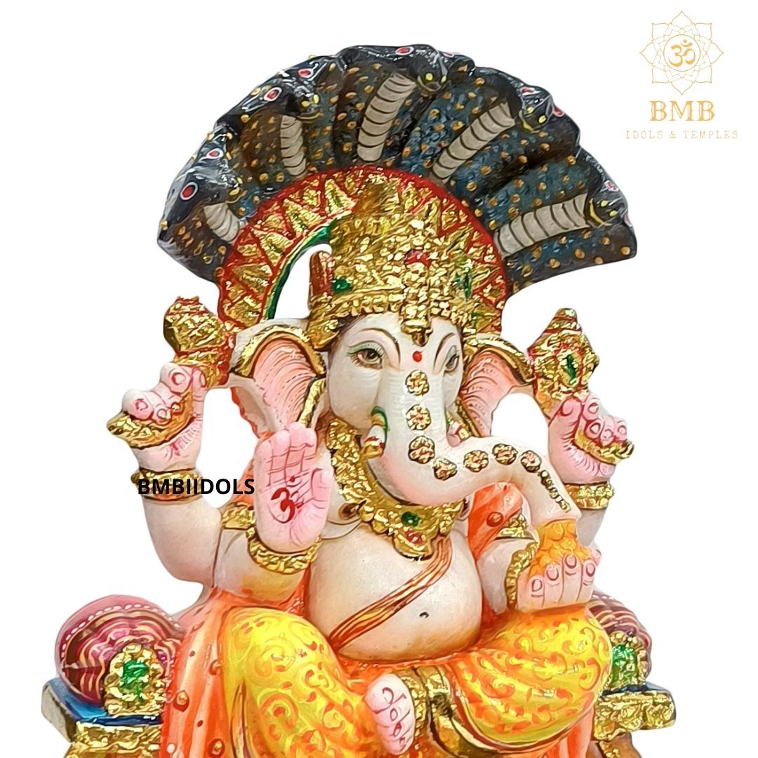 Painted Marble Ganesh Statue for Home and Temples in 12inches