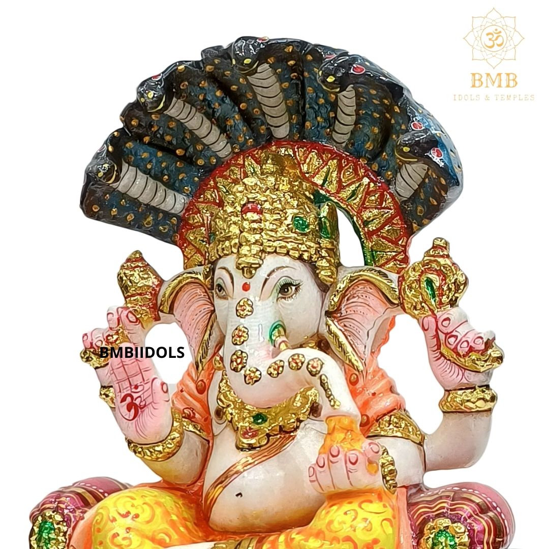 Painted Marble Ganesh Statue for Home and Temples in 12inches