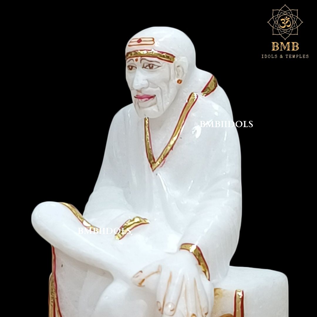 Small Marble Shridi Sai Baba Murti made in Natural white Makrana Marble in 7inch