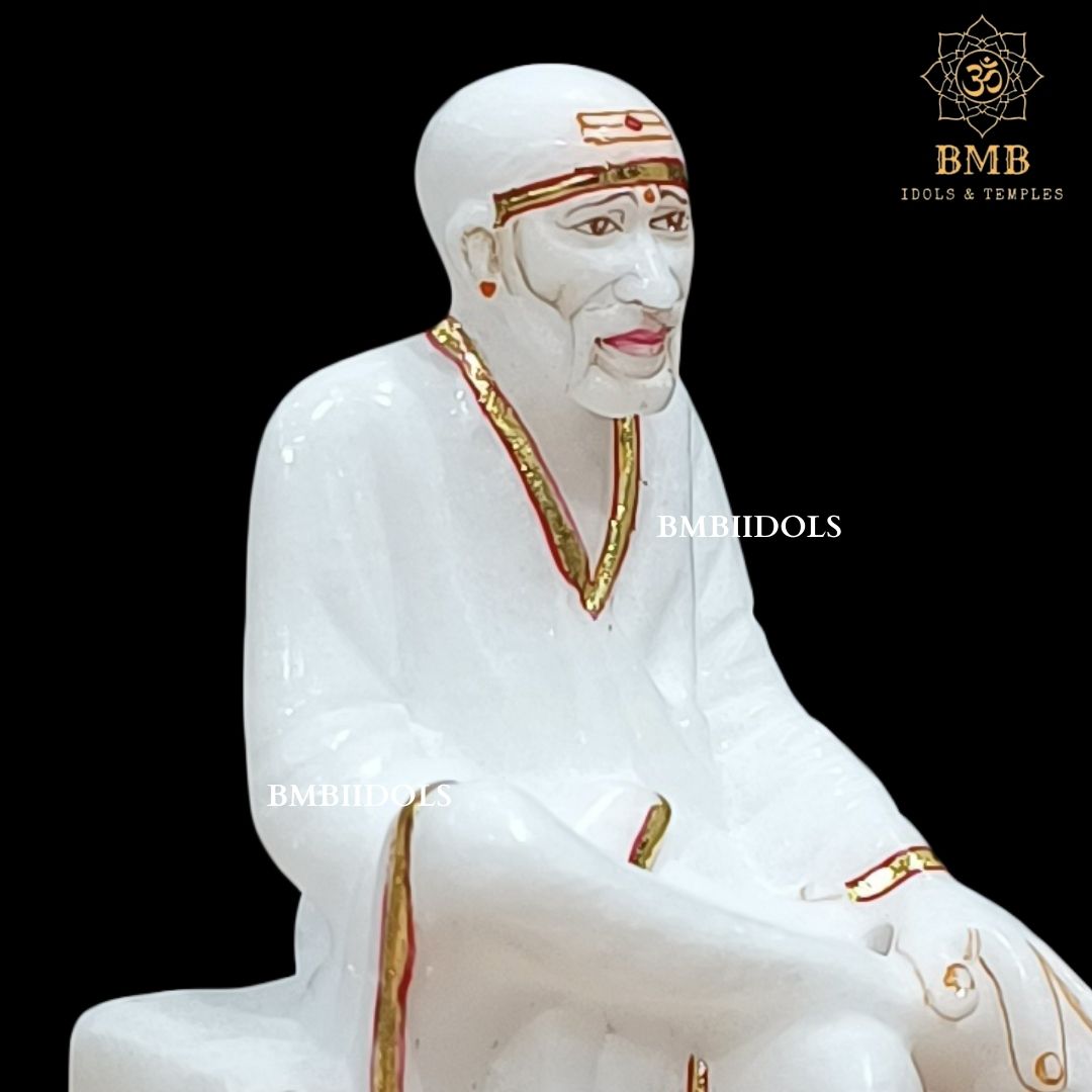 Small Marble Shridi Sai Baba Murti made in Natural white Makrana Marble in 7inch