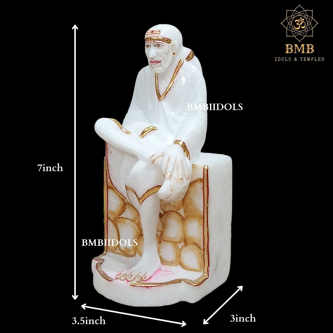 Small Marble Shridi Sai Baba Murti made in Natural white Makrana Marble in 7inch