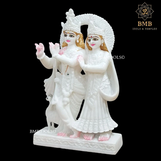 White Marble Radha Krishna Murti made in Makrana Marble in 12inches