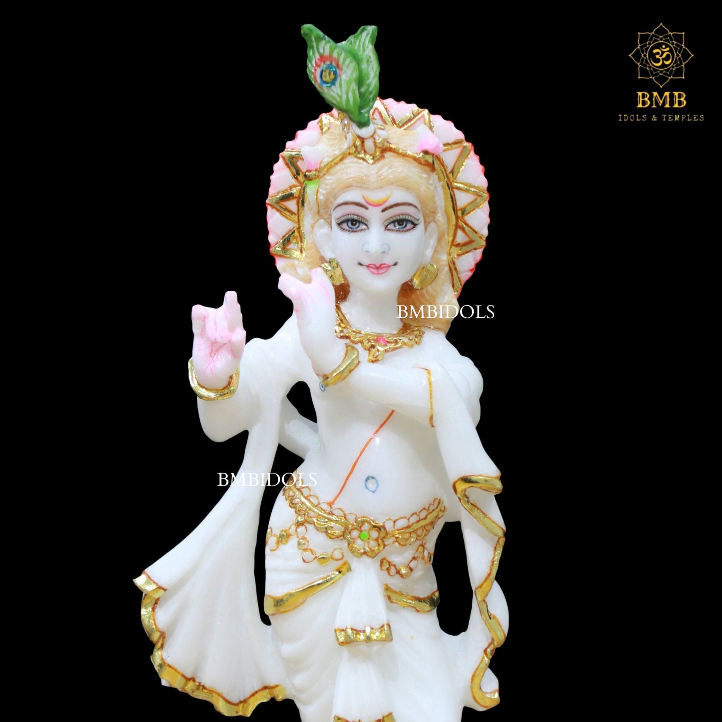 White Marble Krishna Idol in Makrana Marble in 12inches for Homes and Temples