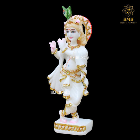 White Marble Krishna Idol in Makrana Marble in 12inches for Homes and Temples