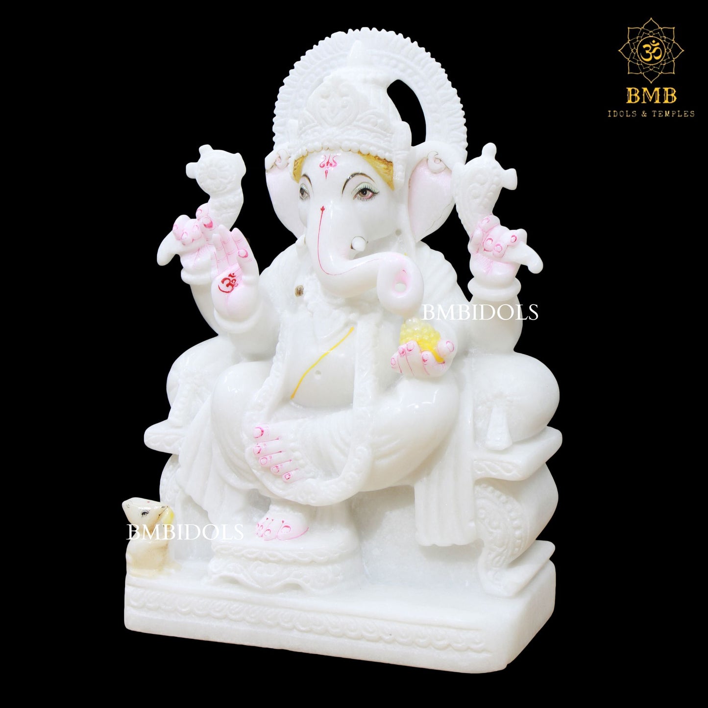 White Marble Ganpati Murti with Double Jewellery in 15inches