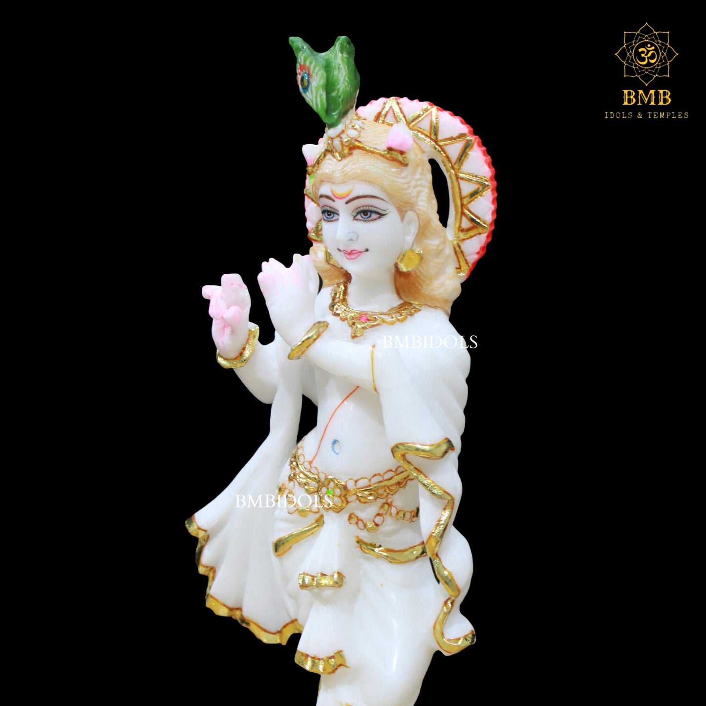 White Marble Krishna Idol in Makrana Marble in 12inches for Homes and Temples