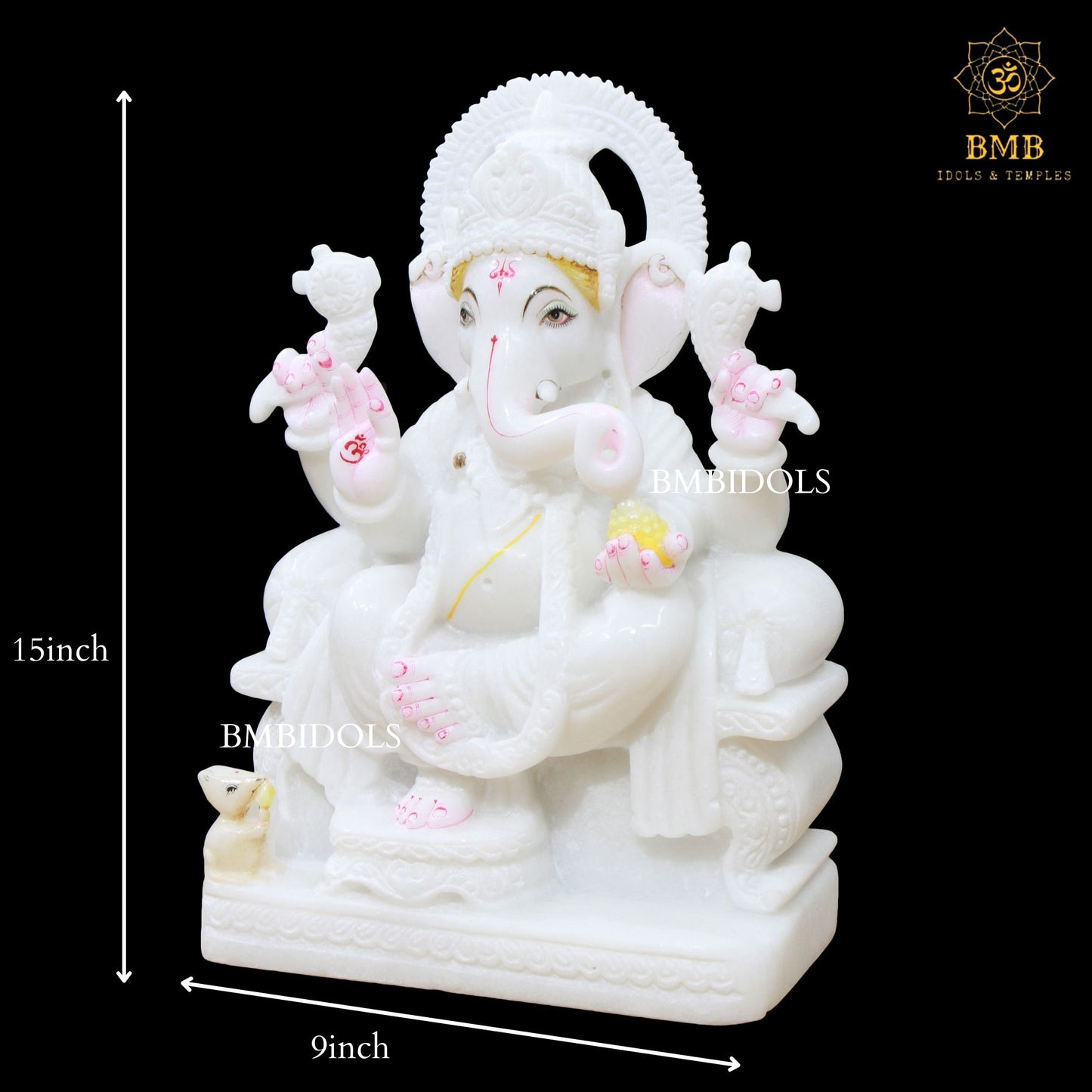 White Marble Ganpati Murti with Double Jewellery in 15inches