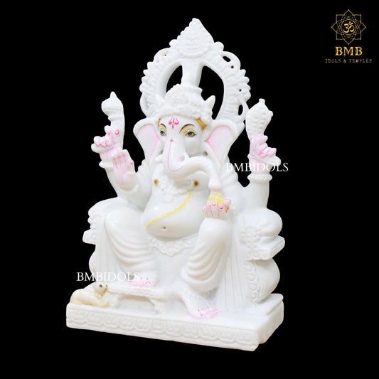 White Double Kiran Marble Ganesh Statue in 15inch with Four Hands