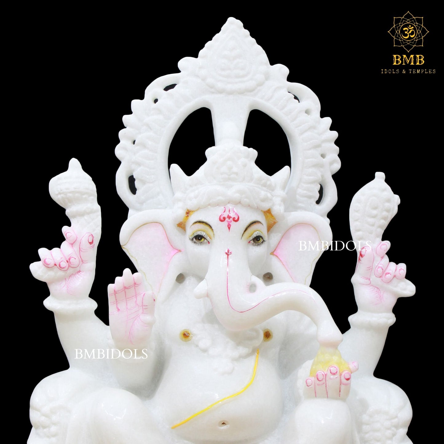 White Double Kiran Marble Ganesh Statue in 15inch with Four Hands