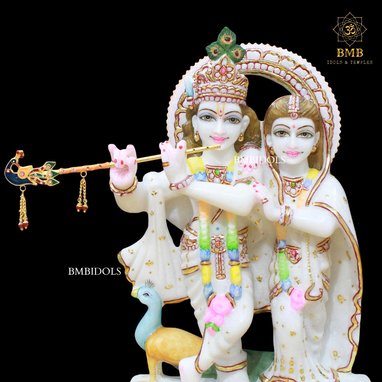 Jugal Radha Krishna Marble murti with Peacock for Homes and Temples