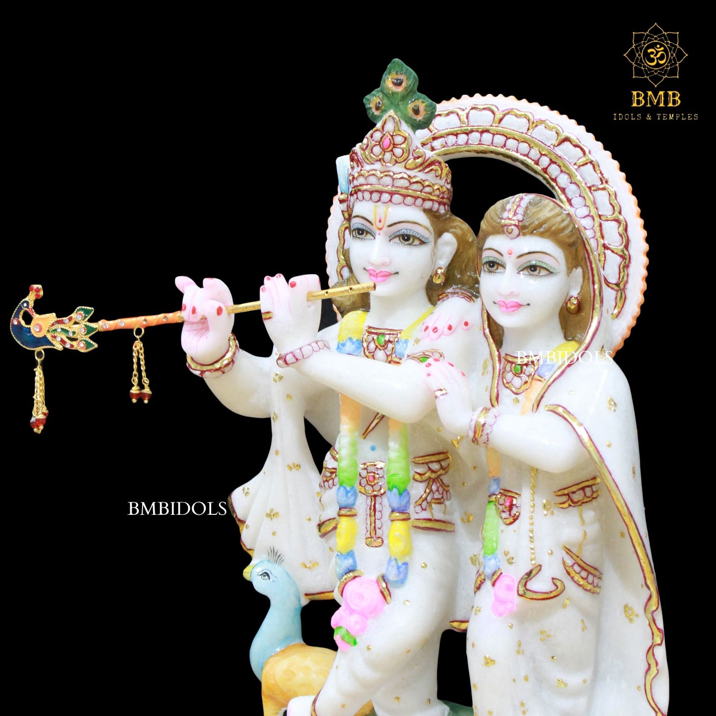 Jugal Radha Krishna Marble murti with Peacock for Homes and Temples